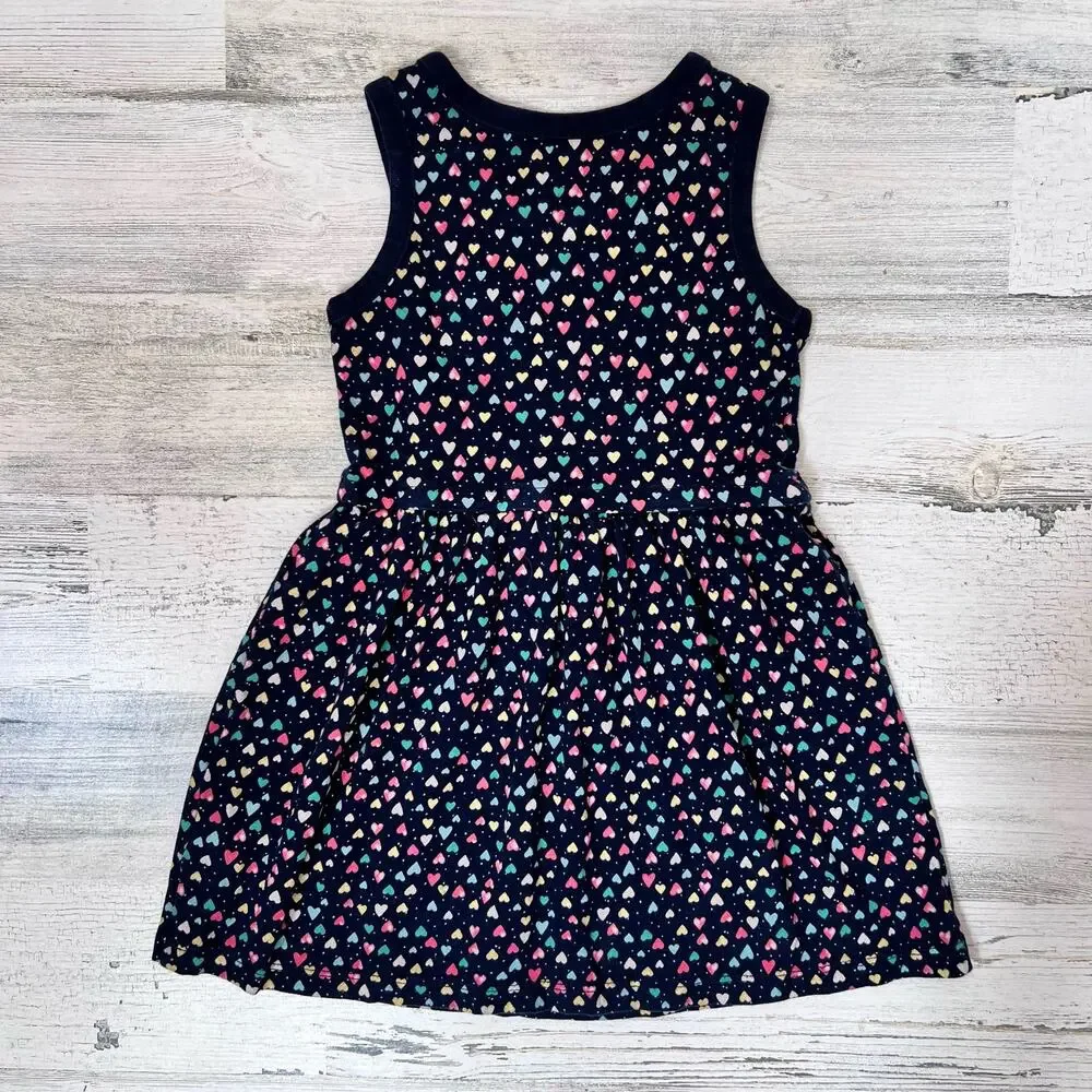 Baby Gap Dress Girls 3T Navy Blue Rainbow Hearts Tank Cotton Casual